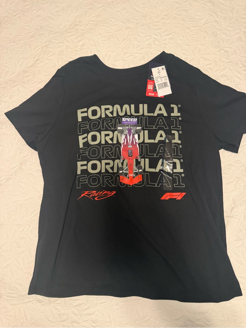 Hybrid Apparel Black Formula 1 Graphic Racing Tee with Red Accents